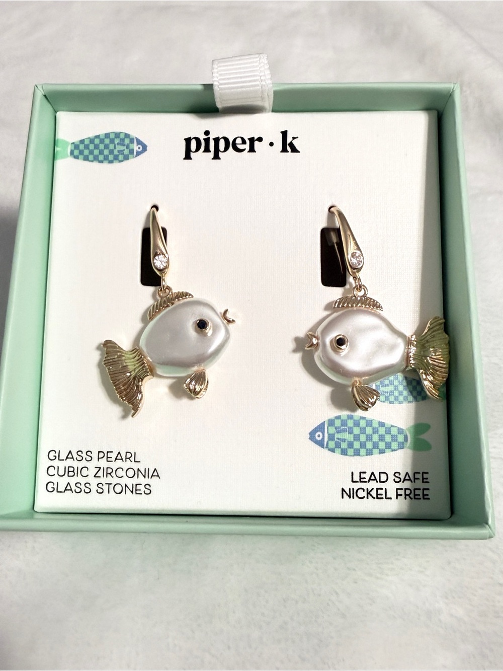 Piper K Gold & White Fish Pearl Earrings - White